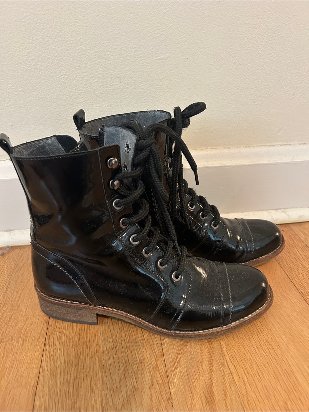 Unity in Diversity Black Patent Lace-Up Combat Boots